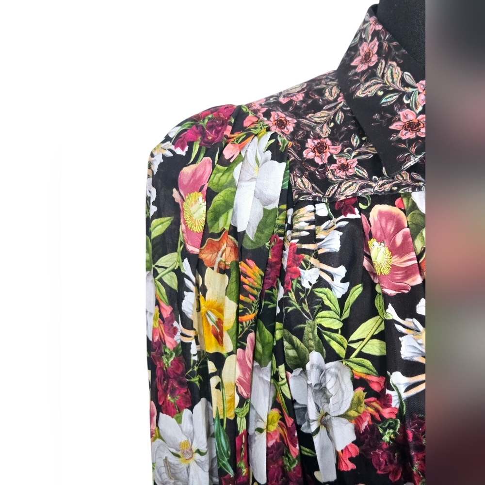 Alice + Olivia Black Floral Mini Dress with White, Yellow & Pink Blooms - Picture 6 of 15